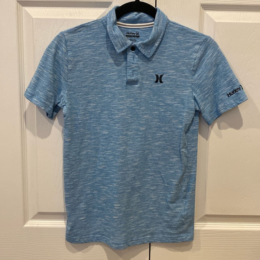 Boys Hurley collard shirt.  Big boys size large (12-13).  Heather light blue.